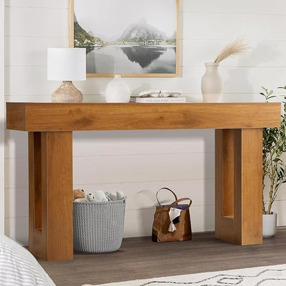 Depeht 63" Long Entryway Console Table, Wooden Farmhouse Sofa Behind Couch Table with Thickened Base, Large Industrial Hallway Accent Furniture for Living Room, Entrance, Foyer, Hallway (Natural)