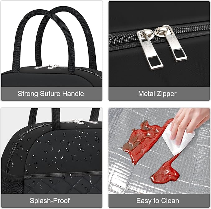 Lunch Bag Lunch Box for Women Adult Men Insulated Quilted Reusable Large Lunch Tote Bag Leakproof Simple Cooler Bag for Work Office Picnic Beach or Travel