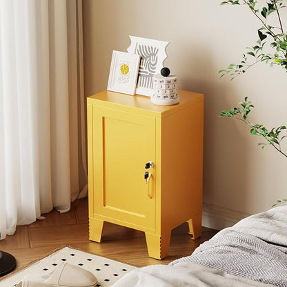 ALBAD Metal Nightstand with Lockable Cabinet, Compact Mini Locker Bedside Table for Kids & Adults, Modern Steel Side Table for Bedroom, Dorm, or Living Room (Yellow)