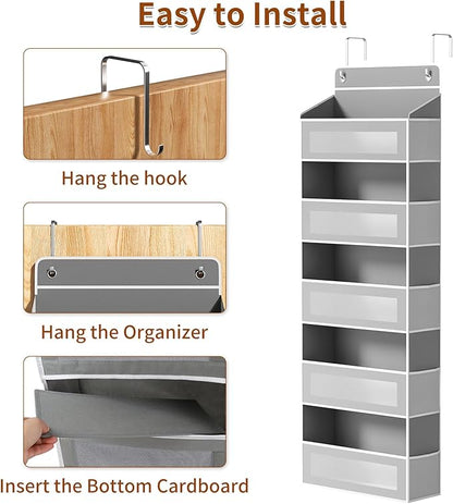Over The Door Organizer, Over the Door Storage with 5 Large 10 Side Pockets, Hanging Door Organizer 44 lb Load Behind Door Storage, Hanging Shelf for Closet Wall Bedroom Bathroom Nursery, 5-Tier Grey