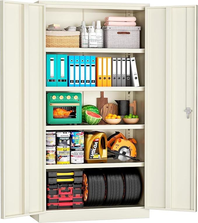 INTERGREAT Metal Storage Cabinet with Lock,72" Tall Steel Cabinets with 2 Doors and 4 Adjustable Shelves,Lockable Steel Storage for Home Office, Garage, Warehouse (Grey)