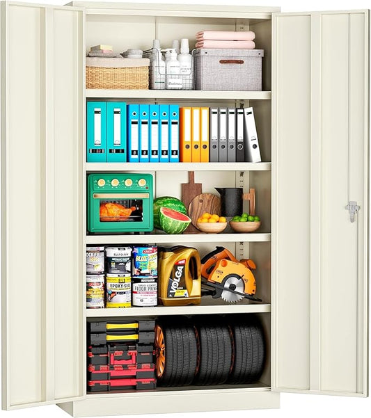 INTERGREAT Metal Storage Cabinet with Lock,72" Tall Steel Cabinets with 2 Doors and 4 Adjustable Shelves,Lockable Steel Storage for Home Office, Garage, Warehouse (Grey)