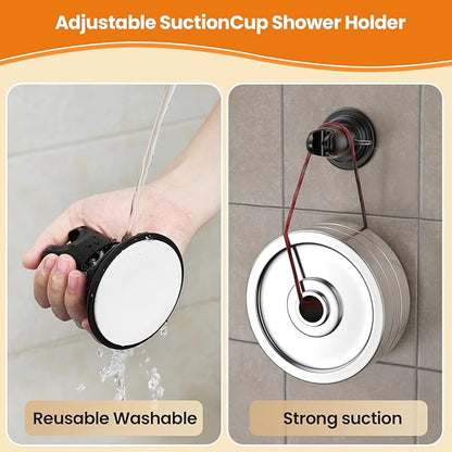 Strong Suction Cup Shower Head Holder - No Drill Handheld Shower Bracket for Seniors, Kids & Pets, Tool-Free Adjustable Height Bathing Aid for Tile/Glass, Rustproof ABS Construction