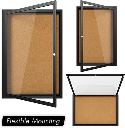 INNOVART Enclosed Bulletin Board 36”x24”, Lockable Cork Noticeboard with Black Aluminum Frame, Outdoor Enclosed Bulletin Board Weatherproof, Wall Display Case with Swing-Open Door Information Cabinet