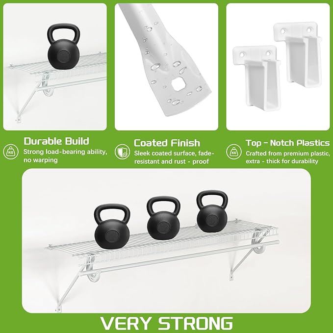 12 Inch Heavy Duty Shelf Brackets, Wire Shelf Brackets Set Include 3 Support Brackets, 2 Wire Shelf End Brackets, 6 Wall Clips, with Screws, Wire Shelving Accessories for Garage, RV, Kitchen, Closet