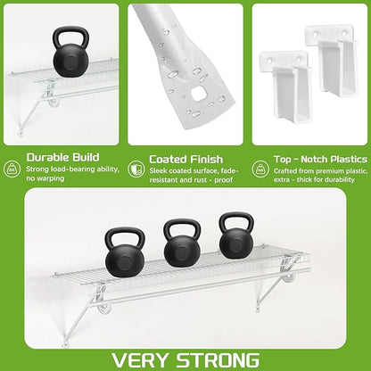 12 Inch Heavy Duty Shelf Brackets, Wire Shelf Brackets Set Include 3 Support Brackets, 2 Wire Shelf End Brackets, 6 Wall Clips, with Screws, Wire Shelving Accessories for Garage, RV, Kitchen, Closet
