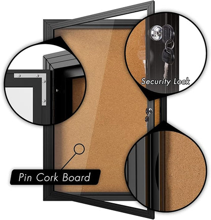INNOVART Enclosed Bulletin Board 36”x24”, Lockable Cork Noticeboard with Black Aluminum Frame, Outdoor Enclosed Bulletin Board Weatherproof, Wall Display Case with Swing-Open Door Information Cabinet