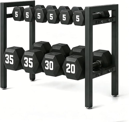 20 IN Dumbbell Rack 2 Tier Adjustable Kettlebell Storage Shelf Heavy-Duty 250LB Space-Saving Weights Stand for Home Gym(Rack Only)