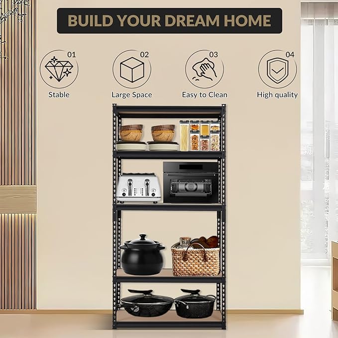 Garage Shelving Heavy Duty Storage Shelves 2000Lbs Capacity, 5 Tier Adjustable Metal Shelving Unit 36" W x 18" D x 72" H, Industrial Utility Rack for Kitchen Pantry