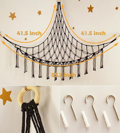 Stuffed Animal Storage Hammock or Net Corner - Large Toy Hammock Net for Stuffed Animals Room Decor - Cute Stuff Animal Organizer Plush Holder - Kids Baby Nursery Essentials Wall Bedroom Home Decor