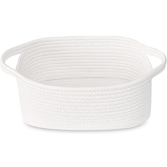ABenkle Small White Basket, Soft Woven Storage Bins Baskets for Cat Dog Toys Organizer, Decorative Shelves Closet Organizing Basket Chest Box, Empty Gift Baskets