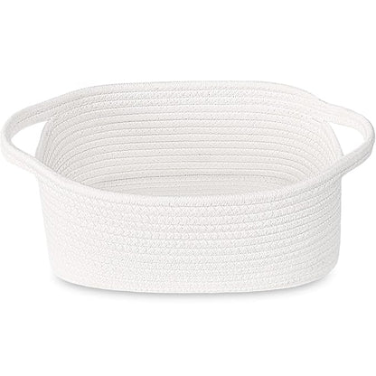ABenkle Small White Basket, Soft Woven Storage Bins Baskets for Cat Dog Toys Organizer, Decorative Shelves Closet Organizing Basket Chest Box, Empty Gift Baskets