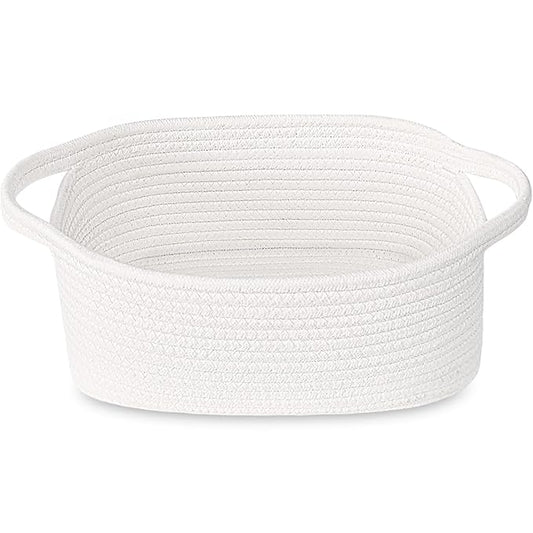 ABenkle Small White Basket, Soft Woven Storage Bins Baskets for Cat Dog Toys Organizer, Decorative Shelves Closet Organizing Basket Chest Box, Empty Gift Baskets