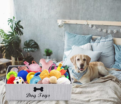 Linen-cotton blend Dog Toy Box - Organize Toys, Blankets, Leashes, Gray