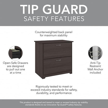 Bush Home Cabot 2 Drawer Lateral File Cabinet in Heather Gray, Home Office Chest for Letter, Legal, and A4-size Document Storage