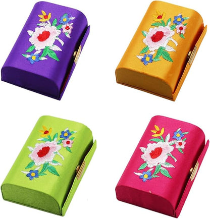 MIAO JIN 4PCS Lipstick Case with Mirror Lipstick Holder Storage Case Mini Portable Embroidery Jewelry Cosmetic Case (Random Color)