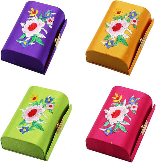 MIAO JIN 4PCS Lipstick Case with Mirror Lipstick Holder Storage Case Mini Portable Embroidery Jewelry Cosmetic Case (Random Color)