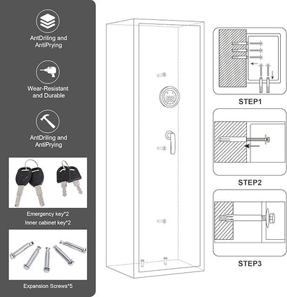MARCREE Digital Password Long Gun Safes,Rifle Gun Safe Quick Access 5 Gun Storage Cabinet for Home Rifles Shotguns, Adjustable Support Frame, Removable Shelf, for Rifles Shotguns Pistols