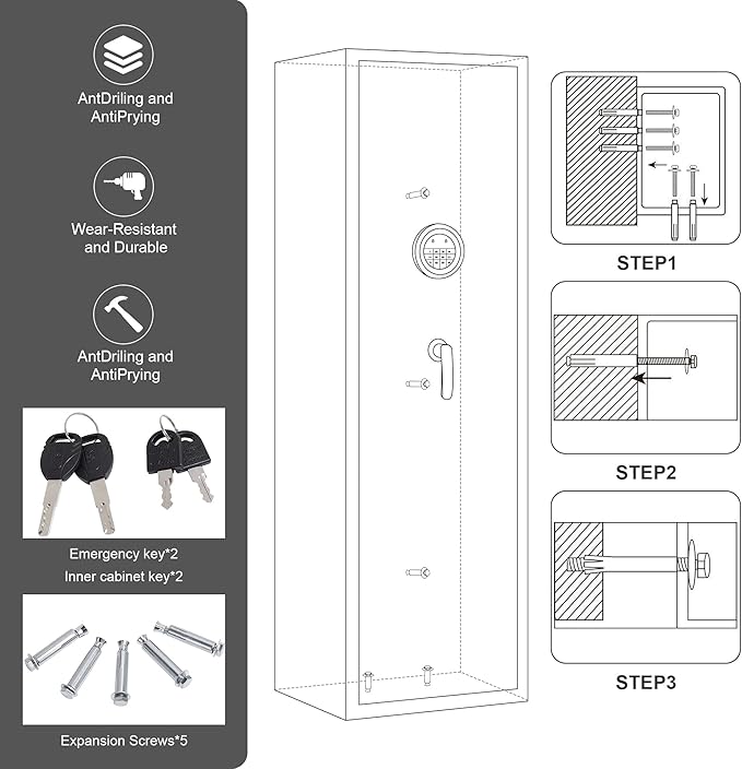 5 Gun Safe Rifle, Long Gun Cabinet for Home Rifle and Pistols, Gun Locker & Cabinets with Drawer and Removable Shelf, Cabinet with Alarm System, Rifle Safe with LED Light