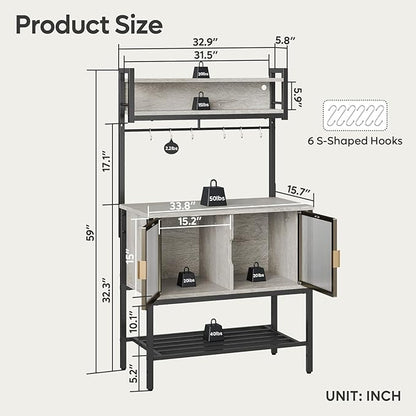 Bestier Coffee Bar with Storage, 5 Tier Microwave Stand with LED Lights, Kitchen Bakers Rack with Cabinet, Heavy Duty Storage Shelves for Kitchen Garage Pantry(Retro Grey Oak Light)