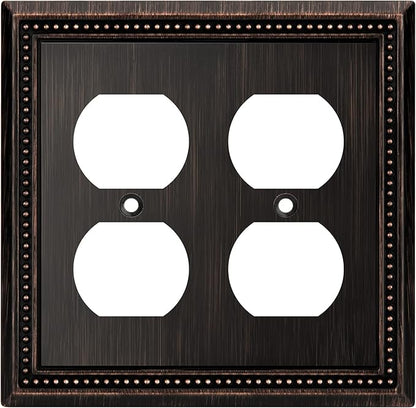 Henne Bery Sunken Pearls Decorative Wall Plate Switch Plate Outlet Cover (Double Duplex, Aged Bronze)