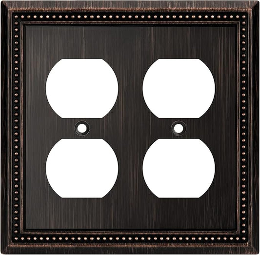Henne Bery Sunken Pearls Decorative Wall Plate Switch Plate Outlet Cover (Double Duplex, Aged Bronze)