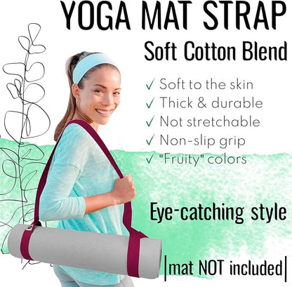 TECEUM Yoga Mat Strap – 30+ Colors – Adjustable Mat Holder Sling Carrier for All Mats [Mat Not Included]