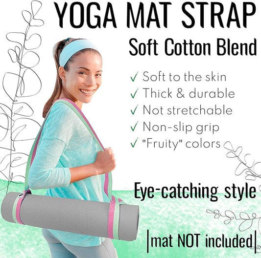 TECEUM Yoga Mat Strap – 30+ Colors – Adjustable Mat Holder Sling Carrier for All Mats [Mat Not Included]