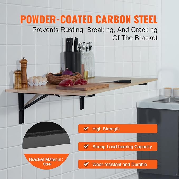 VEVOR Folding Shelf Brackets, 24" Heavy Duty Shelf Brackets, Brackets for Shelves, 5mm Thick L Shelf Bracket, Steel Shelving Brackets with 300 lbs Load Capacity, Matte Black 2 Pcs
