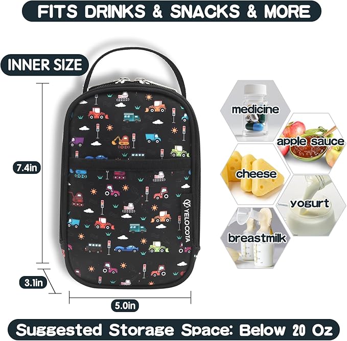 Small Insulated Lunch Bag- Snack Bag- Mini Cooler Bag with Handle for Travel,Work,School(Storage Space below 20oz)- Also Suitable for Pairing with Food Jar