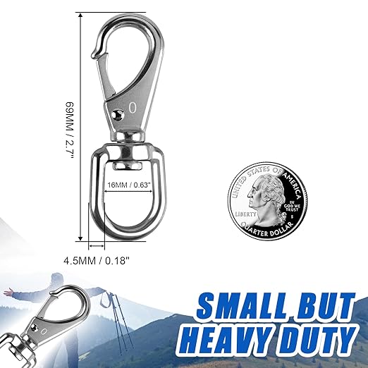KINLINK 304 Stainless Steel Swivel Snap Hooks, 8 Pack 2.7 Inch Flag Pole Clips, Heavy Duty Spring Snap Hooks for Flagpole Rope, Dog Leash, Keychain, Boat Anchor Rope, Bird Feeder