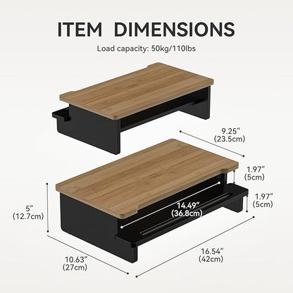 Monitor Stand Monitor Stand Riser for Desk,Wood Desk Shelf Storage Organizer with Phone Tablet Holder (16.5 Inch, Black & Dark Bamboo)