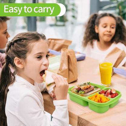 8 Pack Bento Lunch Box Set 3 Compartment Wheat Straw Meal Prep Food Storage Containers Plastic, Microwave and Dishwasher Safe （Jewel Brights）