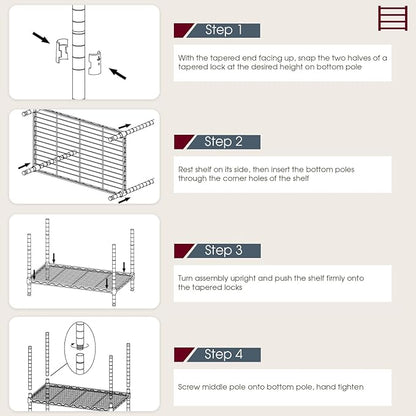 BestOffice | 6-Tier Wire Storage Shelves with Wheels | 48x18x77 | Black | Adjustable Racks | Heavy-Duty Metal Shelf, Holds Upto 600 lbs | No-Tool Assembly | Ideal for Home & Garage Shelving
