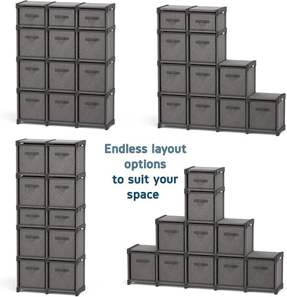 6 Cube Storage Organizer - Gray Cube Organizer Shelf, DIY Storage Cubes Organizer Shelves with Fabric Storage Cubes, Sturdy Cubbies Storage Shelves, Cube Storage Shelf for Bedroom, Playroom and More