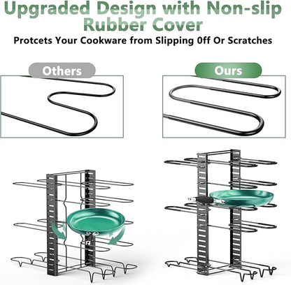 ORDORA Pots and Pans Organizer under Cabinet, 8 Tier Pot Organizers Rack Expandable 11.65" to 19.02" Height with 3 DIY Methods, Adjustable Pan Organizer inside Cabinet Kitchen Storage Organization