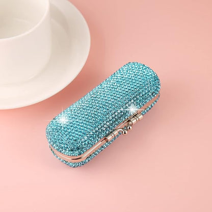 AsAlways Shiny Rhinestone Crystal Portable Lipstick Case with Mirror Portable Bling Diamonds Makeup Cosmetic Storage Holder for Travel Ladies Fashion