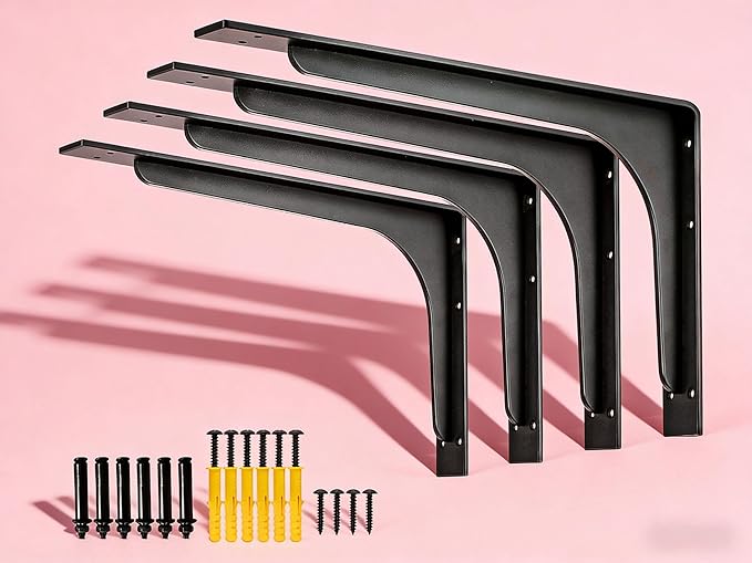 12 "x 7 " Shelf Support Bracket Heavy Duty, L Shelf Brackets ,max Load 300lbs, , Metal Brackets for Shelves, Counter Bracket ,Corner Brace,Pack of 4.