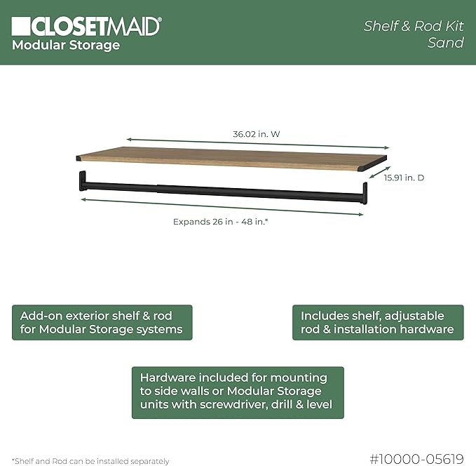 ClosetMaid Modular Storage Shelf and Hang Rod Kit, Sand