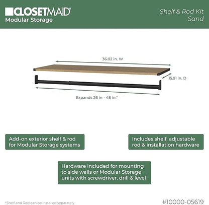 ClosetMaid Modular Storage Shelf and Hang Rod Kit, Sand