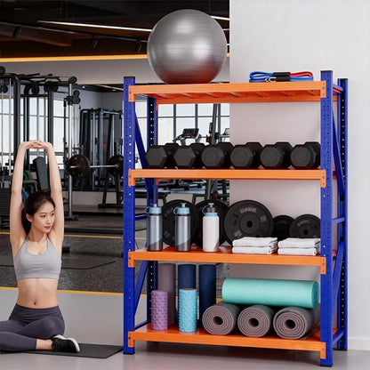 79" H Garage Shelving,4200 LBS Heavy Duty Storage Rack,4 Tiers Metal Storage Rack Shelf, Adjustable Shelving Unit for Garage,Kitchen,Warehouse,Basement,78.7" H x 59" W x 23.6" D,Blue&Orange