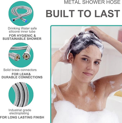 Adjustable Handheld Shower Head Holder and Hose- Premium ABS Bracket- 360 Degree Rotatable Brass Ball：Arm Mount and Hose Connector- Easy Install and Replacement Parts(Chrome Holder and Hose)