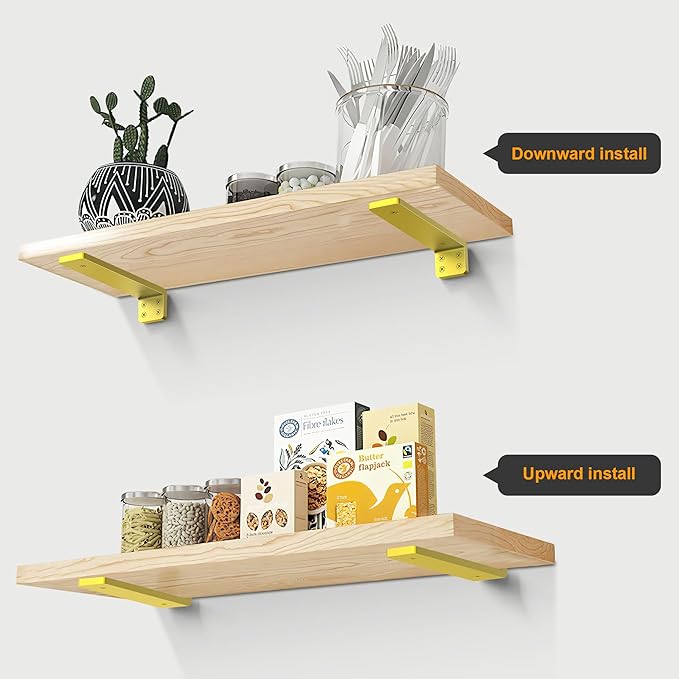 Gold Floating Shelf Brackets 10 inch, Heavy Duty Wall Shelf Bracket 6 Pack for Shelves Support, Hidden Metal L Brackets with Mounting Hardware (1/5'' Thick)