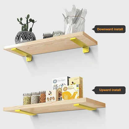 Gold Floating Shelf Brackets 12 inch, Heavy Duty Wall Shelf Bracket 8 Pack for Shelves Support, Hidden Metal L Brackets with Mounting Hardware (1/5'' Thick)