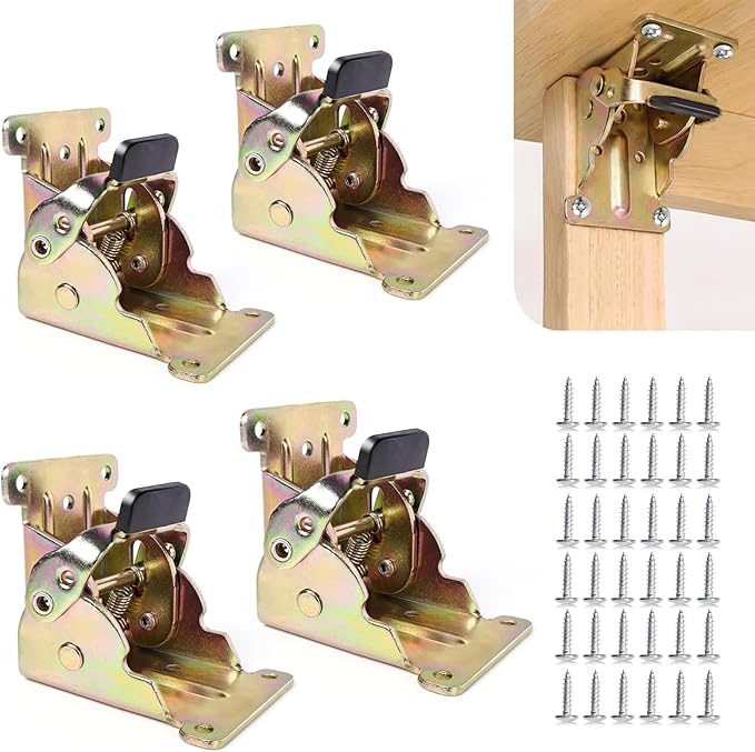 TopDirect Locking Hinge for Folding Leg Brackets,Heavy Duty Folding Brackets 90 Degree Self Locking Folding Hinge for Table Legs Furniture 4 Pack，Zinc