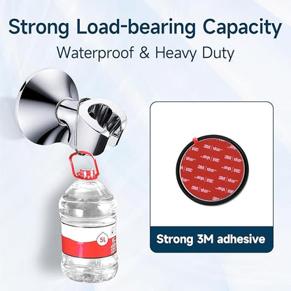 BRIGHT SHOWERS Strong Adhesive Shower Head Holder with Dual Angle Adjustable, Wall Mounted Handheld Shower Bracket, Easy Installation, Screw Mounting Options, Chrome