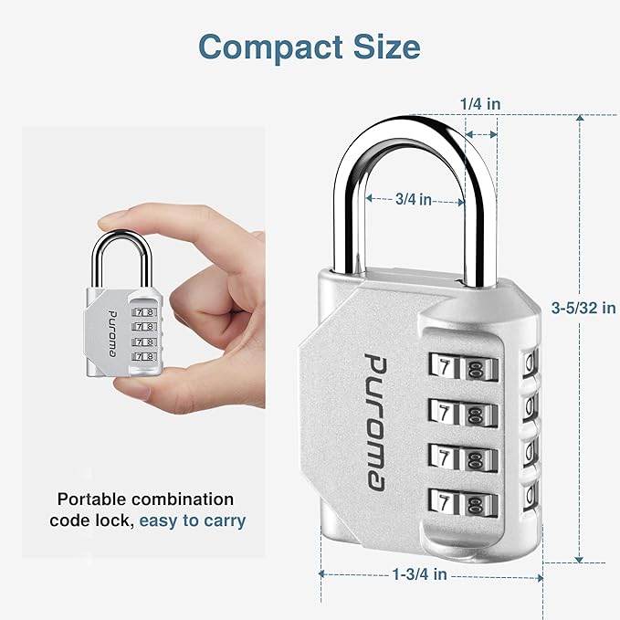 Puroma 4 Pack Combination Lock for Locker 4 Digit Outdoor Waterproof Padlock for School, Gym, Sports, Fence, Toolbox, Gate, Case, Outdoor, Hasp Storage, Cabinets (Silver)