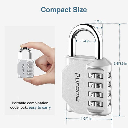 Puroma 4 Pack Combination Lock for Locker 4 Digit Outdoor Waterproof Padlock for School, Gym, Sports, Fence, Toolbox, Gate, Case, Outdoor, Hasp Storage, Cabinets (Silver)