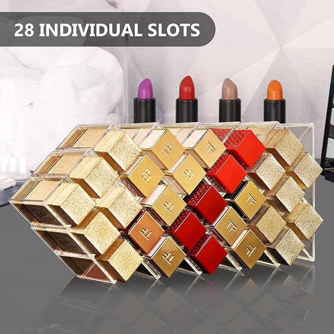 Acrylic Lipstick Holder, Clear Perfume Organier 28 Slots, Lip Gloss Organier, Stackable Fish Shape Lipstick Tower, Display Case for Mini Rollerball Perfume