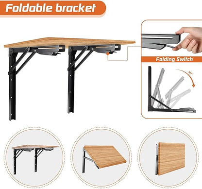 Ultrawall 24 inch Black Sturdy Folding Shelf Brackets, Heavy Duty Adjustable Steel Wall Mounted Collapsible Shelf Bracket, Max Load 550lb